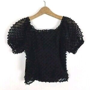 Lulu's KAITLIN TEXTURED  OFF-THE-SHOULDER TOP Black S @H1